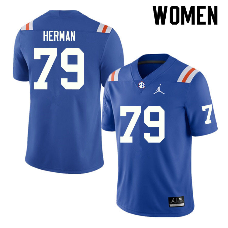 Women #79 Jordan Herman Florida Gators College Football Jerseys Sale-Throwback